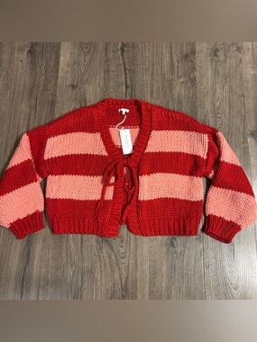 BaeVely Candy Girl Stripe Front Tie Sweater Cardigan Womens size Small NWT